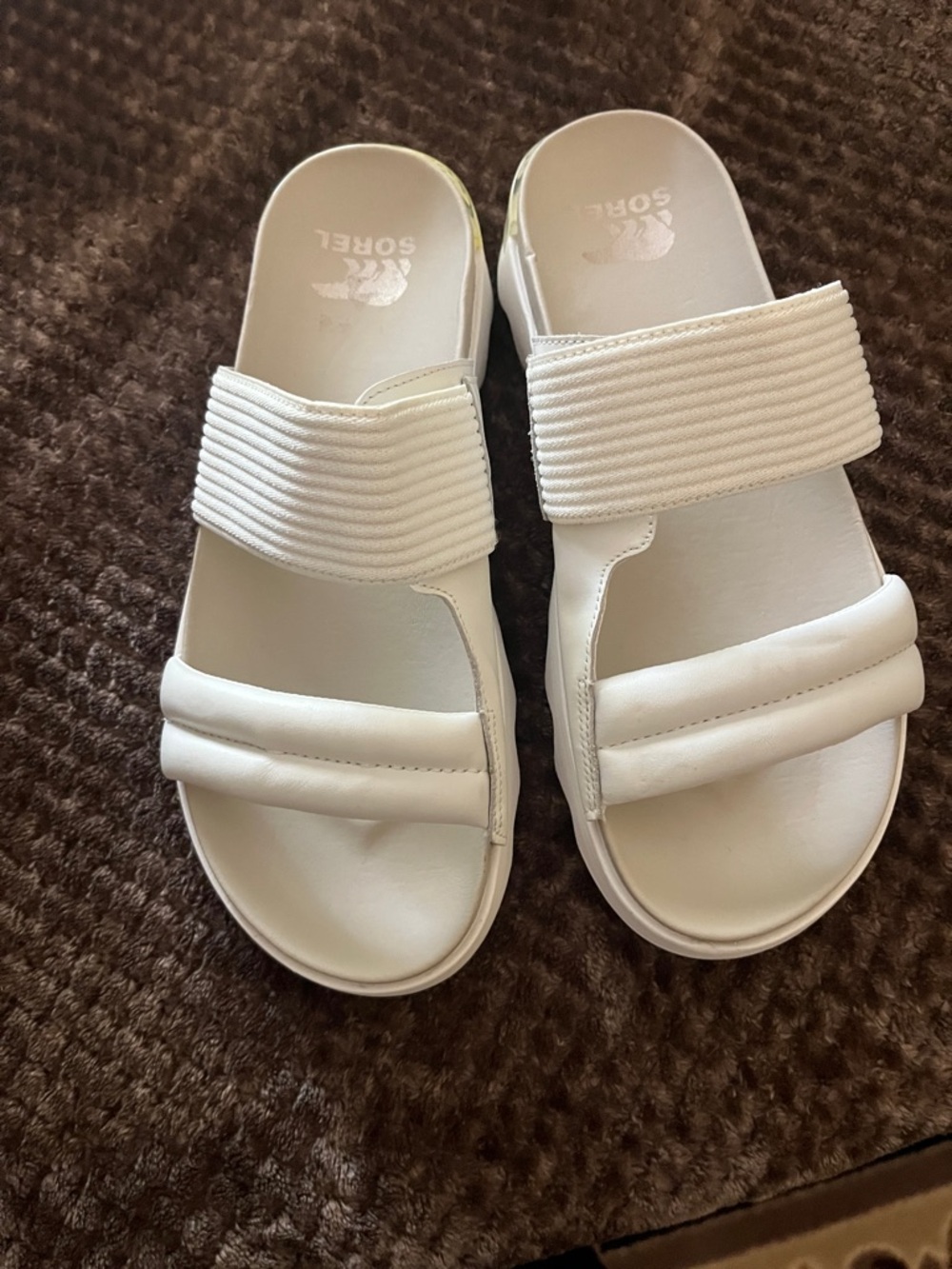 Sorel White Slide Women Sandals with Padded Dual Straps Size 11